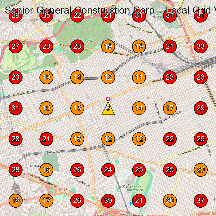Senior General Construction Corp GeoGrid visibility map for General Contractor in Flushing